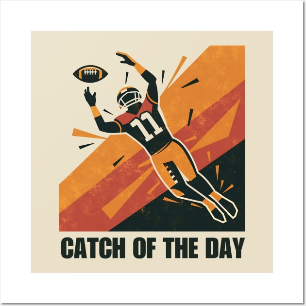 Modern American Football Player Catching Ball - Dark Brown & Orange Wall Art by Tecnofa